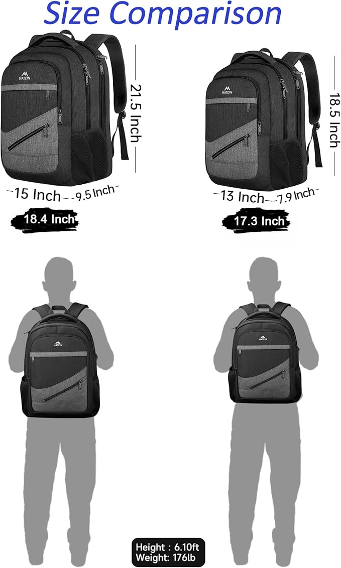 MATEIN 17 Inch Backpack for Men, Professional Work Office Laptop Backpack with Anti Theft Pocket & Trolley Sleeve, Water Resistant Large College Daypack Travel Carry On, Black Grey
