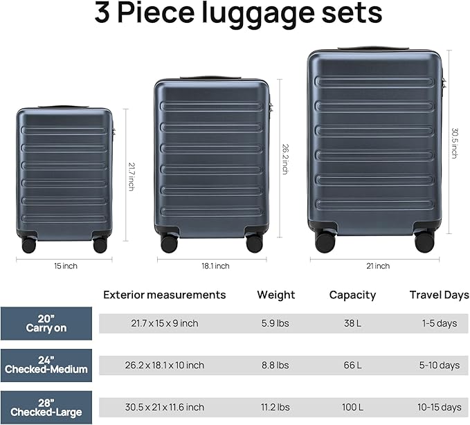 NINETYGO Medium Checked Luggage 24 Inch, Checking In Luggage with Smooth Double Spinner Wheels, Hard Shell PC+ABS Suitcase, Lightweight Travel Luggage, TSA Approved (Grey, Andes)