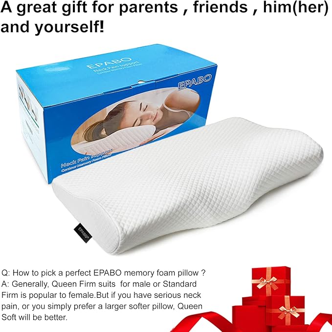 Contour Memory Foam Pillow Orthopedic Sleeping Pillows, Ergonomic Cervical Pillow for Neck Pain - for Side Sleepers, Back and Stomach Sleepers, Free Pillowcase Included (Firm & Queen)