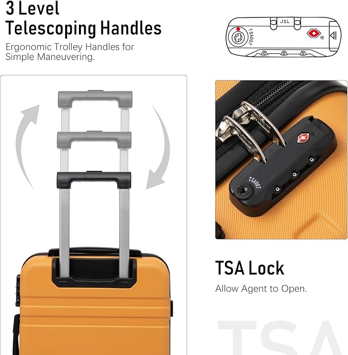 LONG VACATION Carry On Luggage Set 3 Piece, 20 Inch ABS+PC Hardshell Carry on Suitcase with Spinner Wheels TSA Lock & YKK Zipper