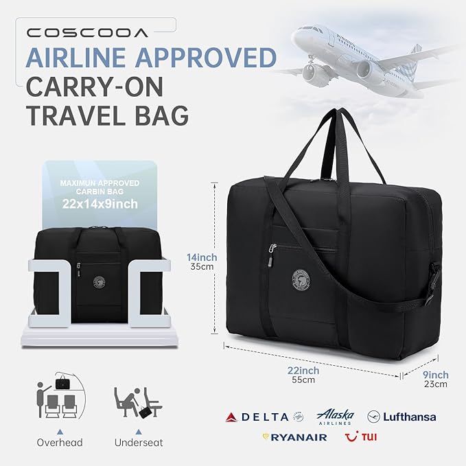 Carry On Luggage 22x14x9 Airline Approved,Lightweight Duffle Bag for Travel, Waterproof Weekender Overnight Bags for Traveling Airplane for Women and Men 40L