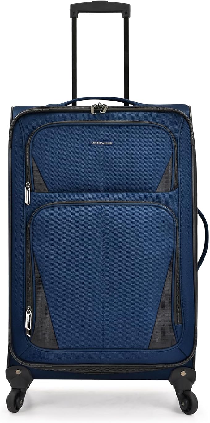 U.S. Traveler Aviron Bay Expandable Softside Luggage with Spinner Wheels, Navy, 3-Piece Set