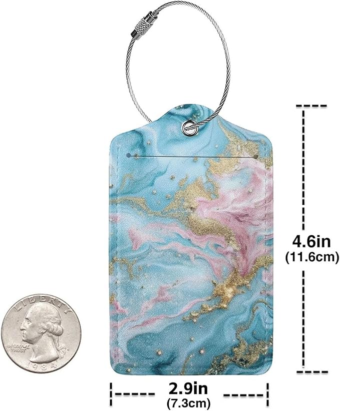 2 Pack Luggage Tag for Suitcase, Cute Unique Leather Suitcase Tags Identifiers with Privacy Name Address Labels & Durable Steel Loop for Women Men Travel
