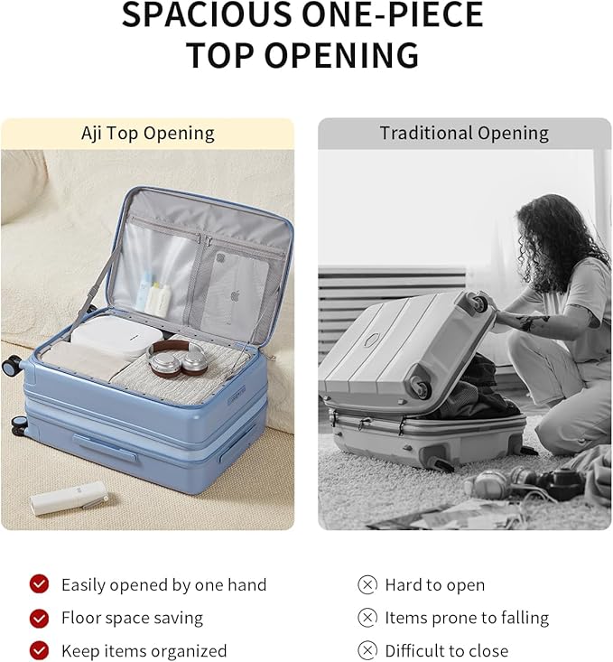 aji Expandable Top Opening 28 Inch Checked Luggage with Spinner Wheels, Large Suitcase with TSA Lock, Hard Shell Travel luggage Suitcases for Men Women, for 25+Days Travel, Blueberry Blue
