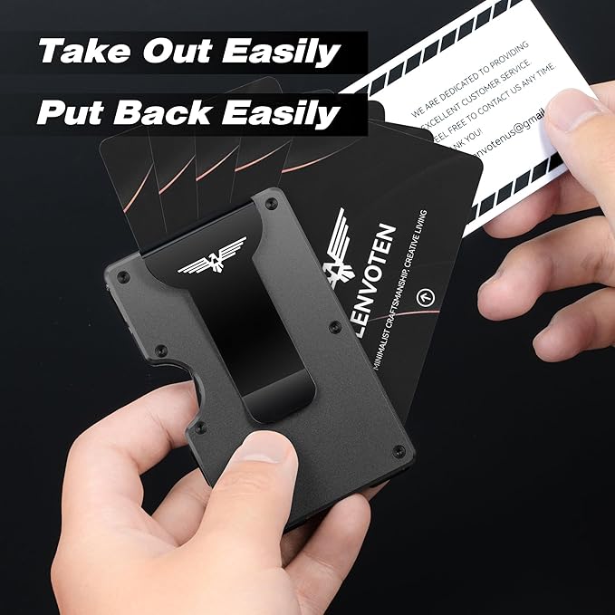 Lenvoten Upgraded Hinged Minimalist Wallet for Men | Slim Metal RFID Blocking Wallet | Credit Card Holder & Money Clip Holds 20 Cards | Premium Scratch-Resistant Finish | Ideal Gift for Men