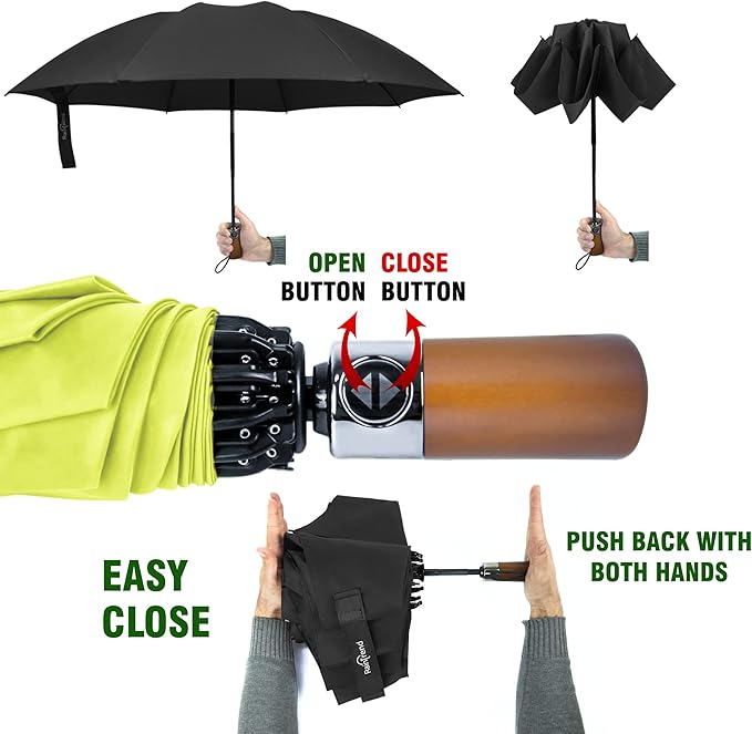 Raintrend Windproof Travel Umbrellas for Rain Automatic +10% Bigger Canopy Strong Frame Compact Folding Portable Umbrella for Women Men Backpack Purse