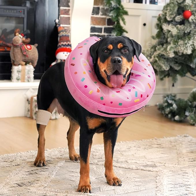 Inflatable Dog Pillow Cone Collar After Surgery, Donut Soft Neck Cone for Husky Border Collie Large Dogs, etc, Recovery E Collar to Stop Licking Pink