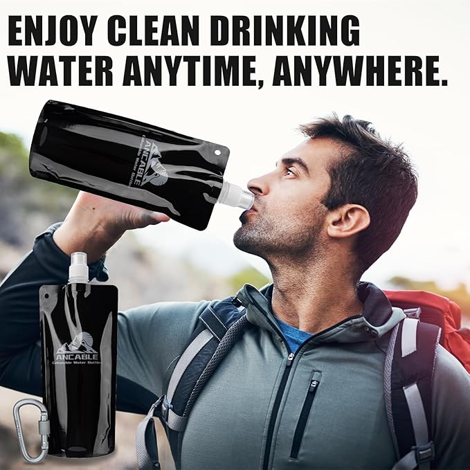 Ancable 17oz Collapsible Water Bottles, 3-Pack Reusable Travel Foldable Water Bottles for Hiking Camping Running Bike, BPA-Free Water Bottle