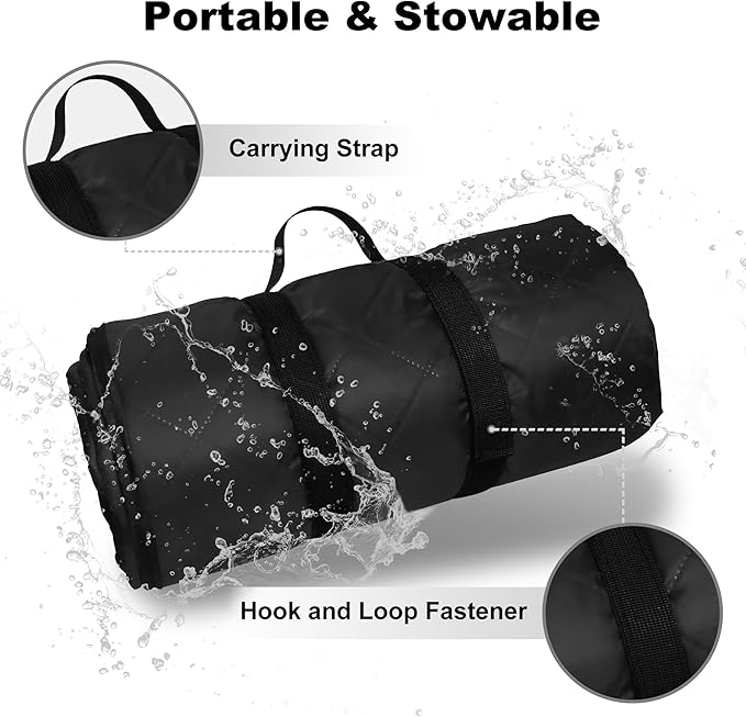 Waterproof Outdoor Blanket 62”X 51” Packable, Stadium Blankets for Camping with Sherpa Fleece Lining, Large Windproof Emergency Throw for Garss Picnic Hiking Road Trip, Machine Washable, Black 300GSM