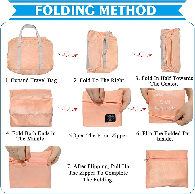 Foldable Travel Duffel Bag 2PCS Tote Carry on Luggage Bag Spirit Airlines Personal item Sports Gym Bag Water Resistant Weekender Overnight Bags for Women and Men (Pink+Blue)