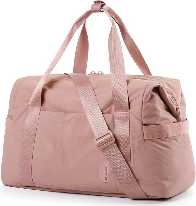 BAGSMART BAGSMART Gym Bag for Women, Carry on Weekender Overnight Bag, Travel Duffel Bags with Trolley Sleeve, Personal Item Travel Bag Tote Bag Workout Dance Bag(Dark Pink-Large)