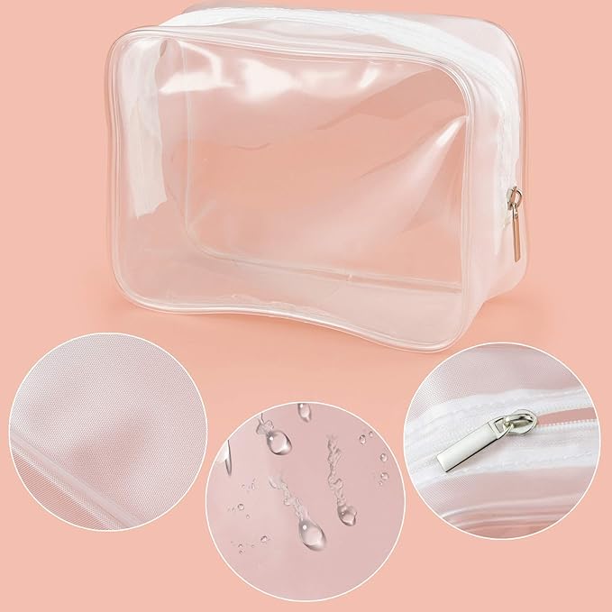 Wobe 5 Packs Clear Cosmetics Bag TSA Approved, PVC Zippered Toiletry Carry Pouch Portable Makeup Bag for Vacation Travel, Bathroom and Organizing Waterproof Makeup Vinyl Case (Large, White)
