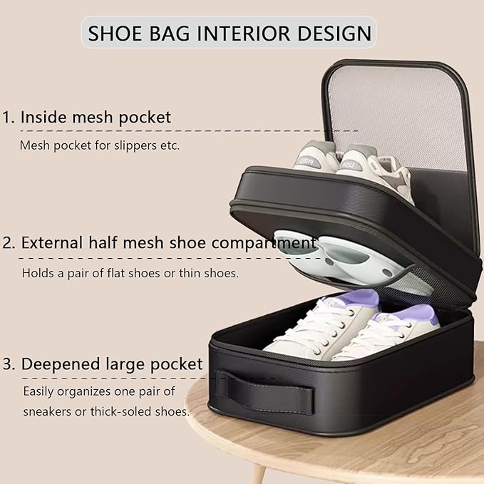 Resdenio 2 Pack Shoe Bags for Travel - Holds 3 Pair of Shoes, Portable Shoes Storage Bag Organizer, Travel Luggage Shoe Organizer for Women and Teenager (Black)
