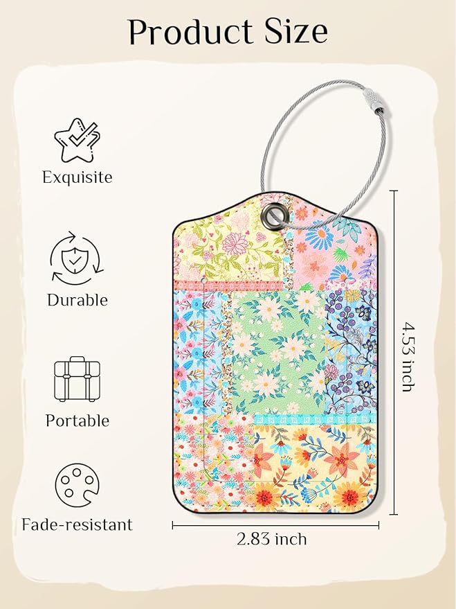 Seorsok 2Pcs Luggage Travel Tags for Suitcases,Colorful Blooming Floral PU Leather Name Tag with Privacy Cover&ID Label Address Card and Durable Metal Ring Suitable for Men Women Handbags Backpack