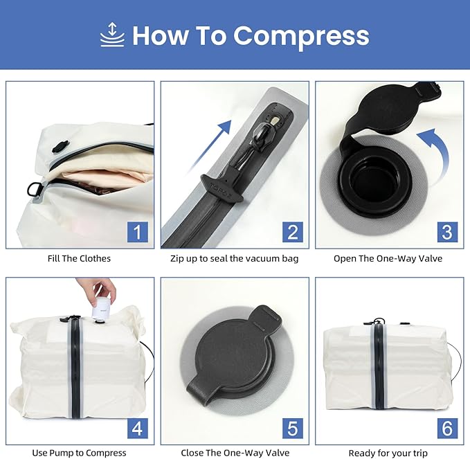 BAGAIL TPU Vacuum Bag for Travel, Reusable Compression Bag with IPX8 Waterproof Zipper, Save Space for Suitcase, Backpack and Carry on (Cream, ExtraLarge, With Pump)