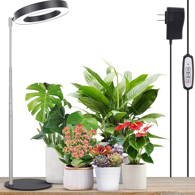 LORDEM Grow Light, Full Spectrum LED Desk Lamp for Plants | Dimmable Brightness, Auto Timer 4/8/12H, Height Adjustable 9.8"-30.6", Full Spectrum 380nm-780nm, Ideal for Desk