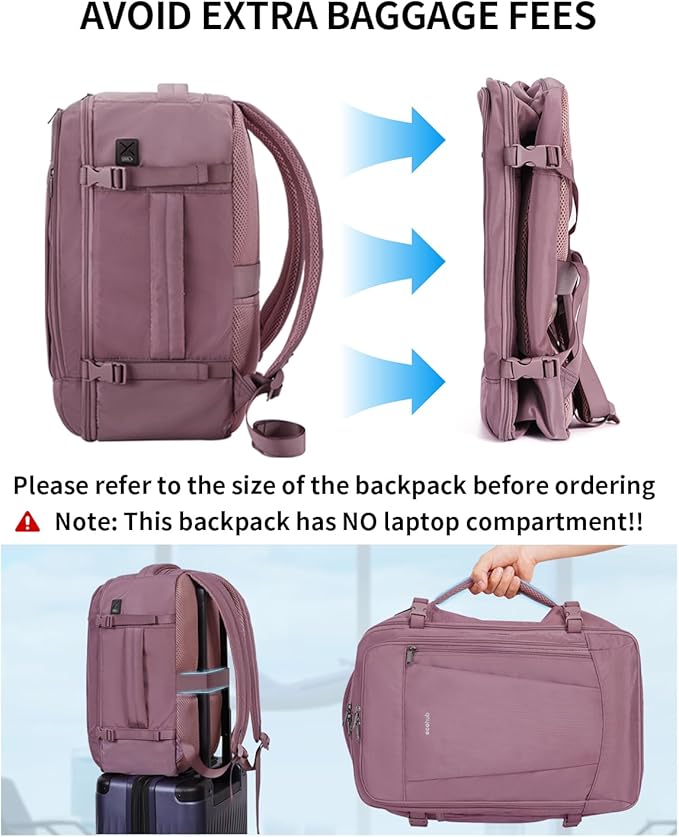 ECOHUB 17'' Travel Backpack, Personal Item Backpack with 13 Pockets, Flight Approved Carry on Backpack with USB Port & Luggage Sleeve, Travel bag for Women, Water Resistant Backpack, Pink