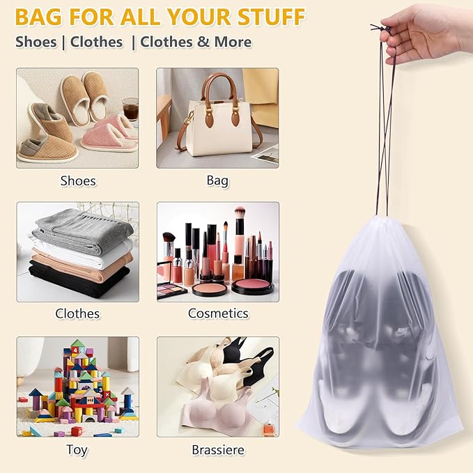 Waterproof Shoe Bags for Travel - 15.7x11.8 Inches Drawstring Bags Organizers (10 Pack), Clear Waterproof Bag Travel Essentials for Men & Women, Shoe Bags for Storage (Packing, Gym, Luggage Storage)