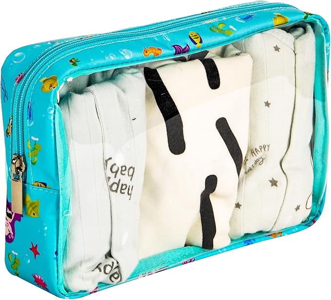 TSA Approved 5-Piece Diaper Bag Organizer Pouch Set Clear Waterproof TPU Kids Toiletry Storage Set Travel Packing Clutch Cube Bags for Baby Nursing(Mermaid)