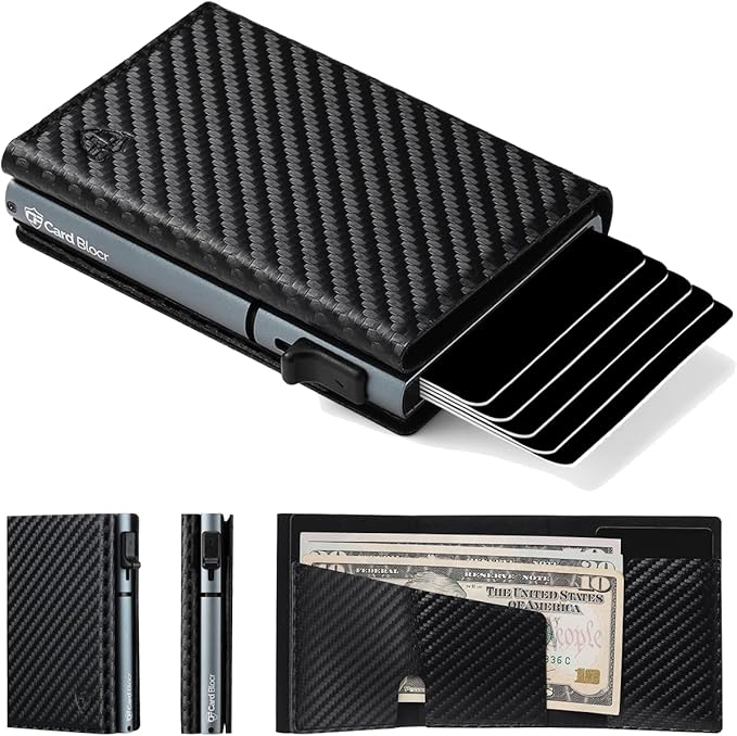 Conceal Plus Card Blocr Pop Up Wallet for Men - Slim Metal RFID Blocking Card Holder (4-6 Cards Ejector) - Minimalist Smart Front Pocket Wallet with Internal Cash + ID Storage