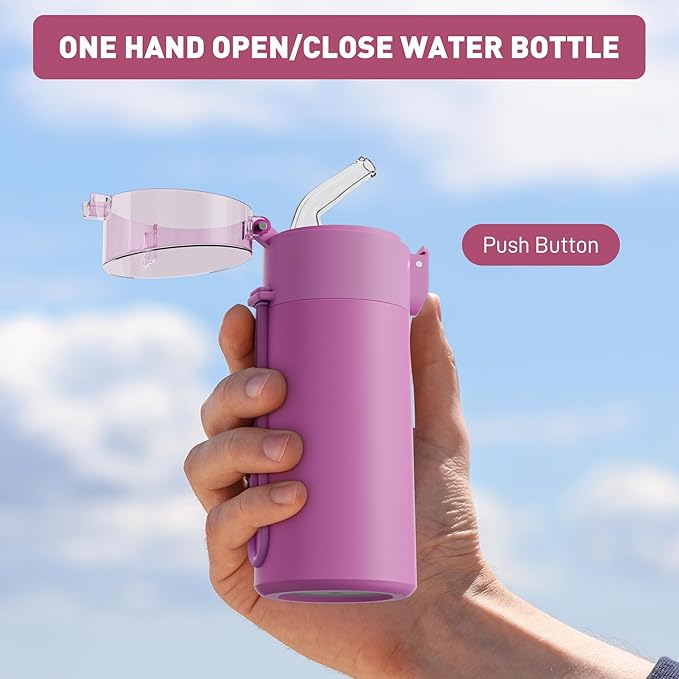 5oz Small Water Bottles with Straw, Mini Water Bottle with One-Hand Open Design, Leak-Proof Locking Lid for Hot&Cold Drinks, Small Travel Water Bottle - 100% Leakproof for School, Travel...(Lavender)