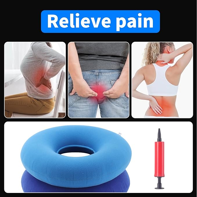 2 Pack Inflatable Donut Pillow Ring Seat 15 Inch Round Portable Donut Cushion Pillow for Home Office Chair Wheelchair Car, 2 Colors