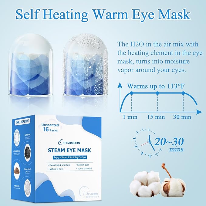 16 Packs Steam Eye Mask, Heated Eye Mask for Sleeping, Warm Compress for Eyes, Self Heating Disposal Steam Mask for Home Sleep, Office, Spa, Travel Essential Valentine's Day Gift (Unscented)