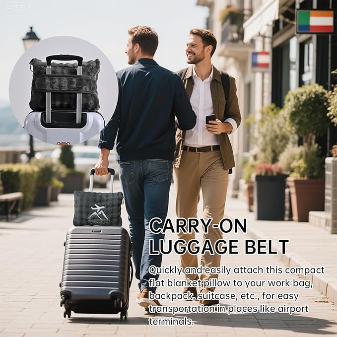 Travel Blanket and Pillow-2-in-1, Ultra-Soft&Compact, Airplane Blanket with Hand Luggage Belt and Backpack Clip,Travelers Accessories Gifts, 61x43 Inches（Dark Gray）