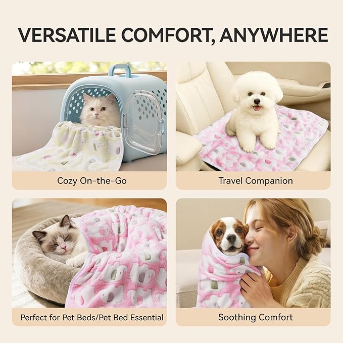 LINENLUX 1 Pack 3 Blankets Super Soft Fluffy Premium Fleece Dog Blankets for Puppy Cat Pet Blanket Flannel Throw Warm Sleep Elephant Pattern 40x31 inches