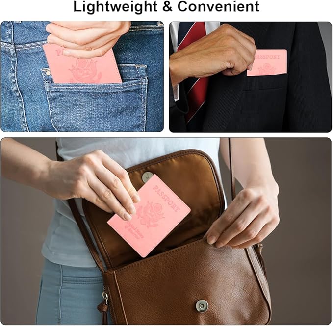 Passport Holder, Pink Passport Holder for Women, Travel Passport Wallet, 1 Pack Slim Passport Cover Travel Must Haves, Pu Leather Passport Case Protector International Travel Accessories