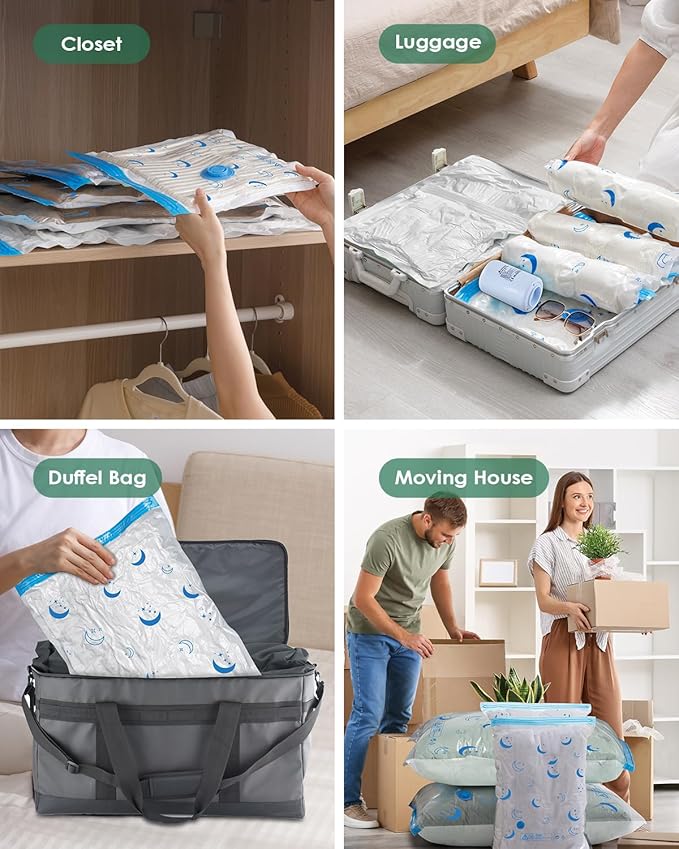Vacuum Storage Bags with Electric Pump, 10 Pack Vacuum Sealed Bag with 1500mAh Rechargeable Battery for Clothes, Blanket, Duvets, Pillows, Comforters, Travel