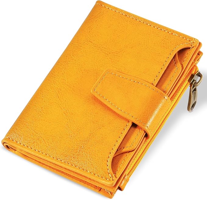 Airkit Small Wallet Women RFID Blocking Soft Leather Bifold Compact Card Holder Wallet for Women with Zipper Coin Pocket 4 ID Window