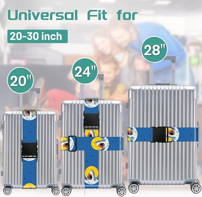 Slohif Luggage Straps for Suitcases Travel Belt Accessories Luggage Connector Identifiers 2 Pack Over Handle with Buckle Unique Nylon Adjustable Strap for Sleeping Bag Car Seat Shark