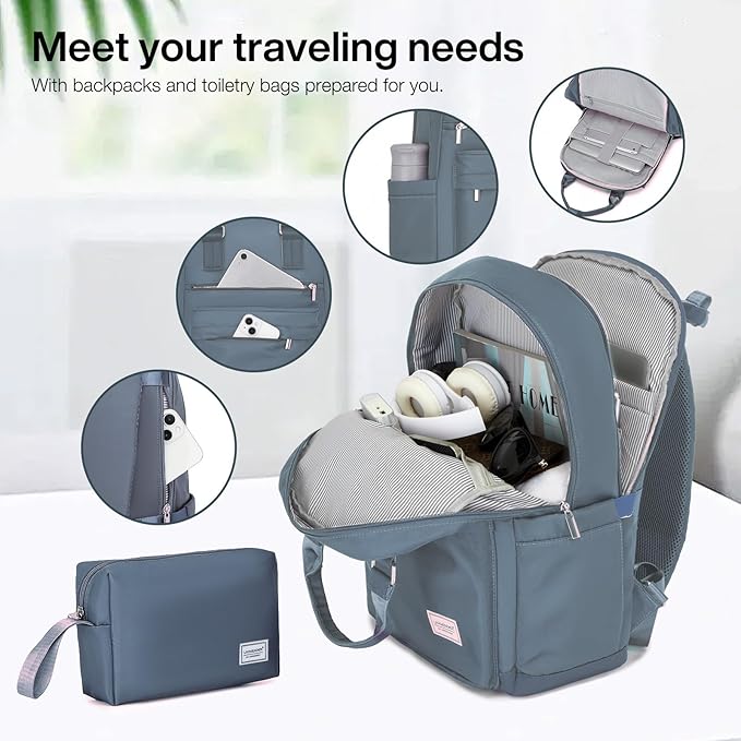 LARVENDER Carry On Luggage 22x14x9 Airline Approved, Expandable PP 20 inch Carry On Suitcases with Wheels, Lightweight Luggage Sets 3 Pieces for Women(GREY GREEN/20/BP/TB)