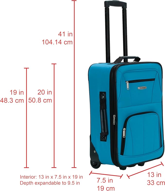 Rockland Fashion Softside Upright Luggage Set, Expandable, Wheel, Telescopic Handle,Turquoise, 2-Piece (14/19)