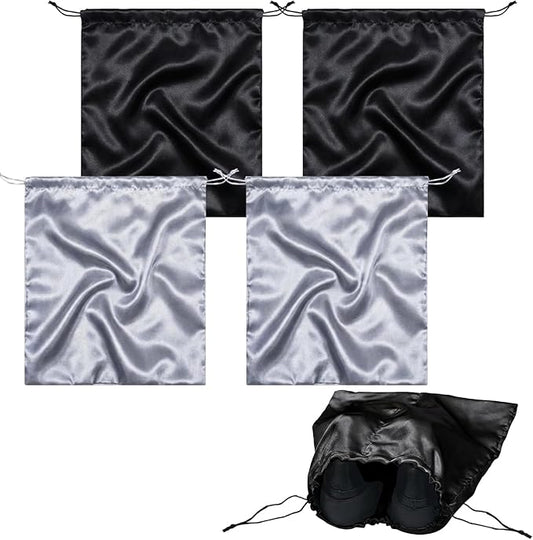 Sadnyy 4 Pcs Satin Travel Shoe Bags Spandex Shoes Pouch with Interior Divider and Drawstring for Women Men Luggage Packing