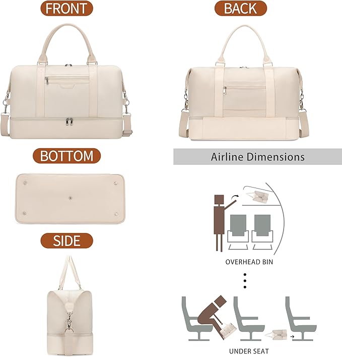 Oeihuivt Weekender Bags for Women - 21 Inch Large Travel Duffel Bag 2-Piece Set with Shoe Compartment, Heavy-Duty Canvas Leather Carry On Overnight Tote