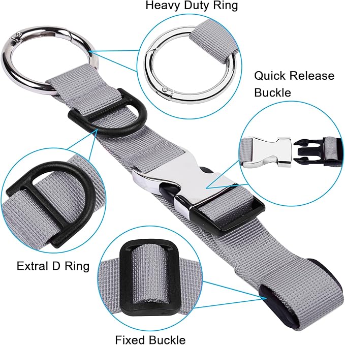 Wisdompro Jacket Gripper Strap, Add a Bag Luggage Straps Baggage Suitcase Belts Travel Accessories with Hook and D-Ring - Make Your Hands Free, Easy to Carry Your Extra Bags - Gray