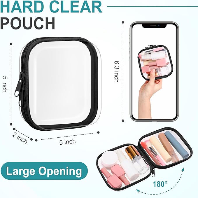 Sanwuta 6 Pcs Clear Hard Zipper Case Plastic Zipper Pouches Transparent Makeup Bag Pencil Case Pouches Toiletry Diaper Bag for Travel Toy Storage Organizer Bins(Black,5 x 5 x 2 Inch)
