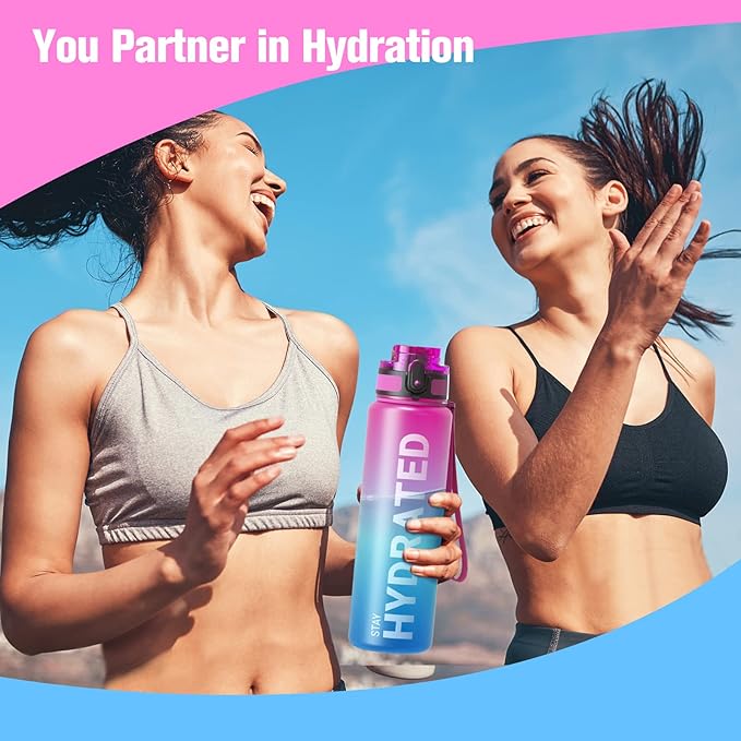 Sahara Sailor Water Bottle, 32/25/17oz Durable and Leakproof Water Bottles Motivational with Time Marker, Tritan, BPA Free, Wide Mouth with Easy Clean Brush for Gym, Travel, School, Office (1 Bottle)