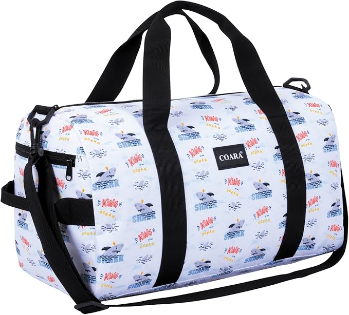 Kids Duffle Bag Overnight Bags for Boys and Girls Weekender Sleepover Carry-On Tote for Traveling Gym Sport Dance (Shark)
