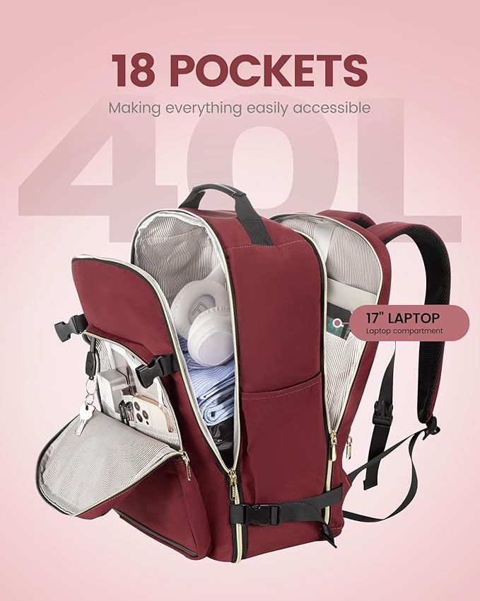 LOVEVOOK 40L Travel Backpack for Women Men,Waterproof Airline Approved Carry On Luggage Travel Essentials,TSA Carry On Backpack Personal Item Travel Bag Suitcase Weekender Traveling with Packing Cubes