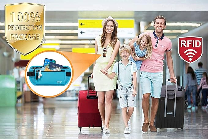 Travel Money Belt - Slim Passport Holder Travel Wallet with RFID Blocking Travel Pouch Undercover Fanny Pack for Women Men