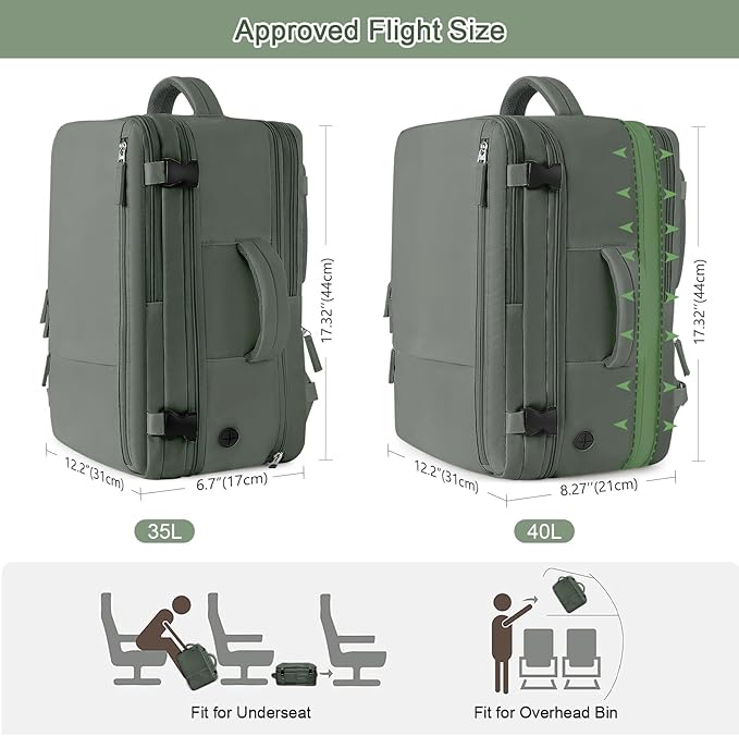 Large Expandable Travel Backpack for Men and Women, 17 Inch Laptop, Waterproof, Casual, College Bookbag, Backpack for Women, as Person Item Flight Approved
