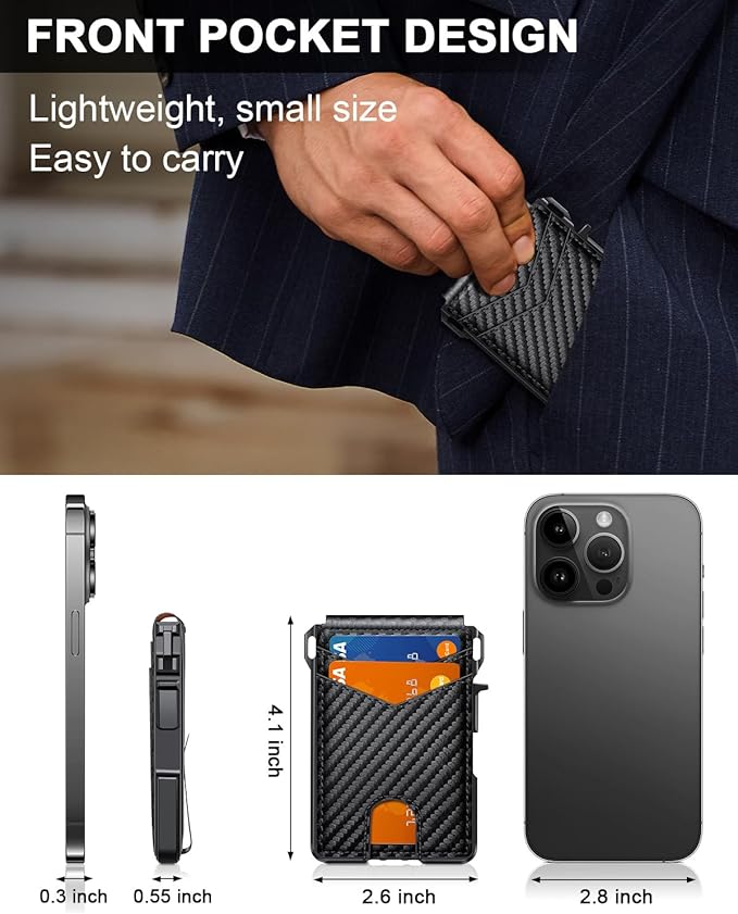 ZALVEX Wallet for Men, Mens Minimalist Wallet 9-13 Cards, Slim Compact Wallet with Money Clip & ID Window, RFID Blocking Smart Pop Up Card Wallet, Metal Aluminum Credit Card Holder Bifold Wallet