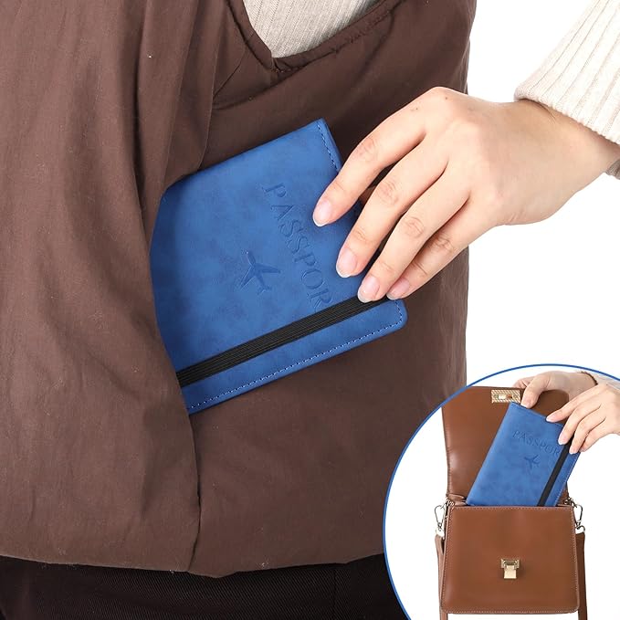 Passport Holder, RFID Passport Cover Wallet for Men Travel Wallet with Credit Card Slots Passports Wallets Case Book Travels Must Have for Women Men, Marine Blue