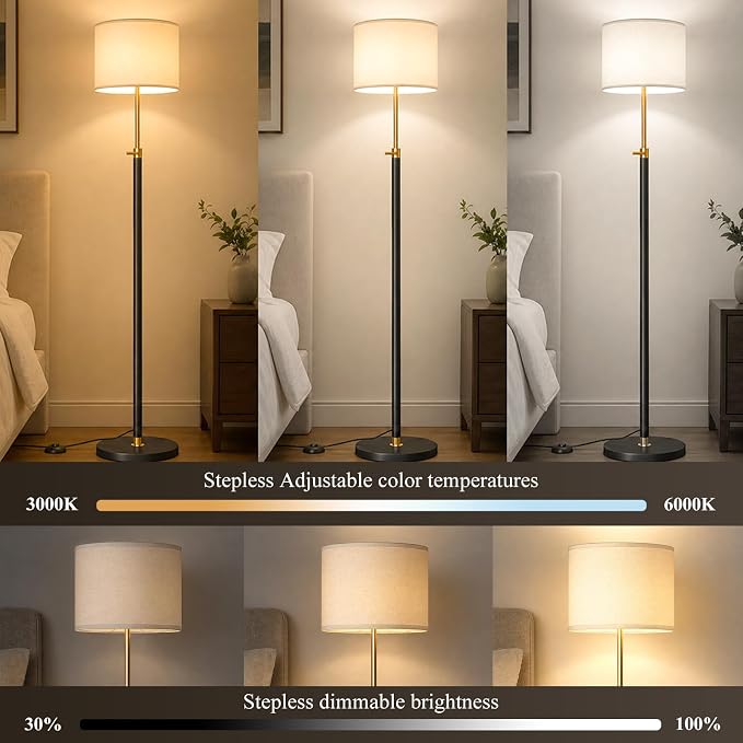 Floor Lamp Height Adjustable with Dimmable RGB for Living Room and Bedroom | 55"- 67" Height Adjustable Black Standing Lamp with Remote RGB Dimmable - Tall Stand Light with Shade for Corner Lighting