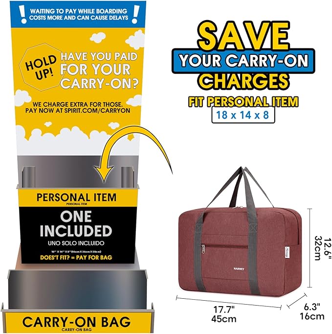 For Spirit Airlines Personal Item Bag 18x14x8 Foldable Travel Duffel Bag Tote Carry on Luggage Duffle Overnight for Women and Men