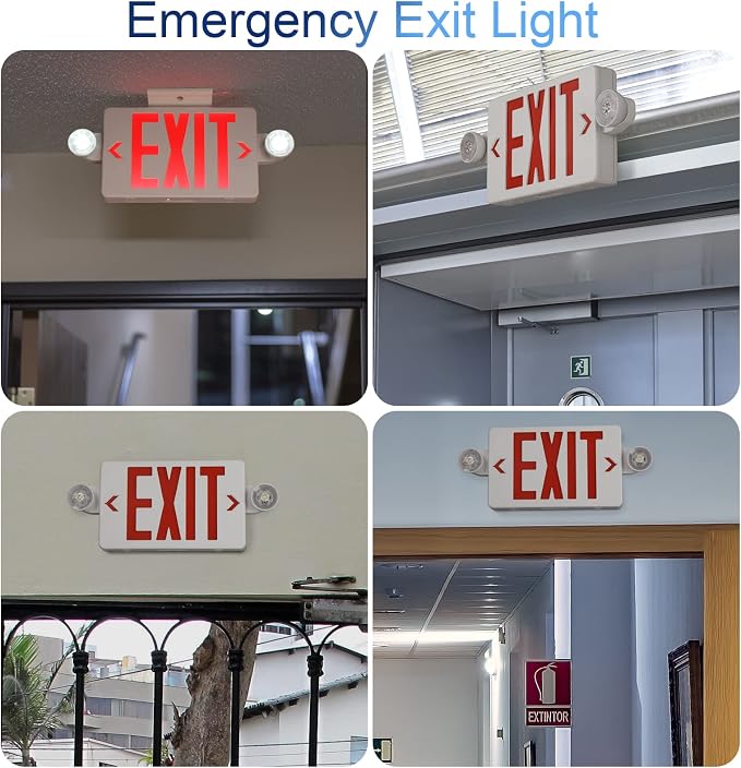 GZRUIYANG Exit Sign with Emergency Lights Red, LED Emergency Exit Light with Battery Backup, UL 924 Certified, AC 120/277V, Commercial Emergency Lights Combo for Business - 1 Pack