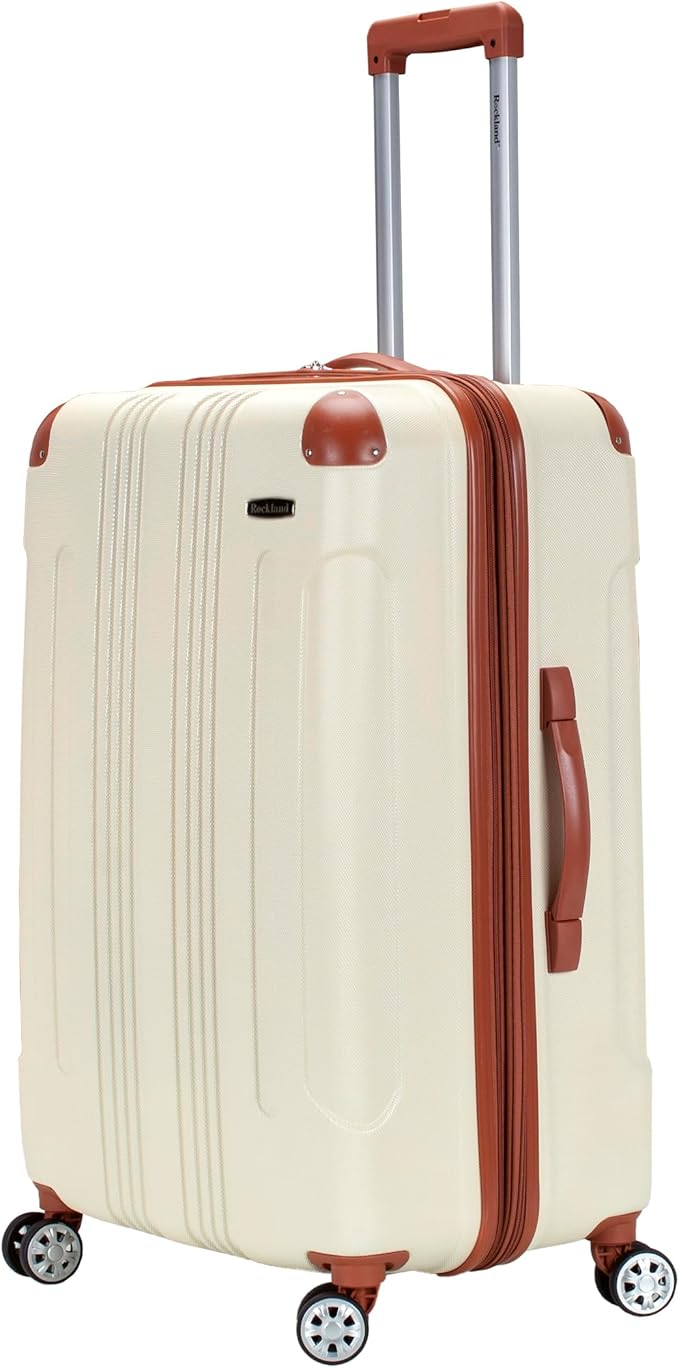 Rockland London Hardside Expandable Spinner Wheel Luggage, White, Checked-Large 28-Inch